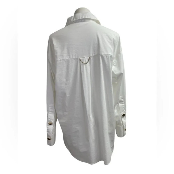 Magaschoni White Long Sleeve Blouse, size large. Gold buttons oversized top - Picture 4 of 15